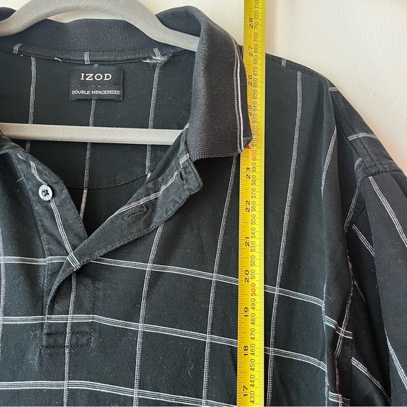IZOD Double Mercerized Polo Shirt Black Gray Stripe | Y2K Prep Aesthetic L - Picture 7 of 11